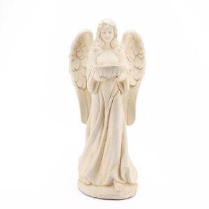 Off White MgO Angel with Bowl Garden Statue