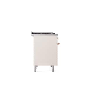 Nostalgie II 40 in. 6 Burner+Griddle Freestanding Double Oven Dual Fuel Range in Antique White with Copper