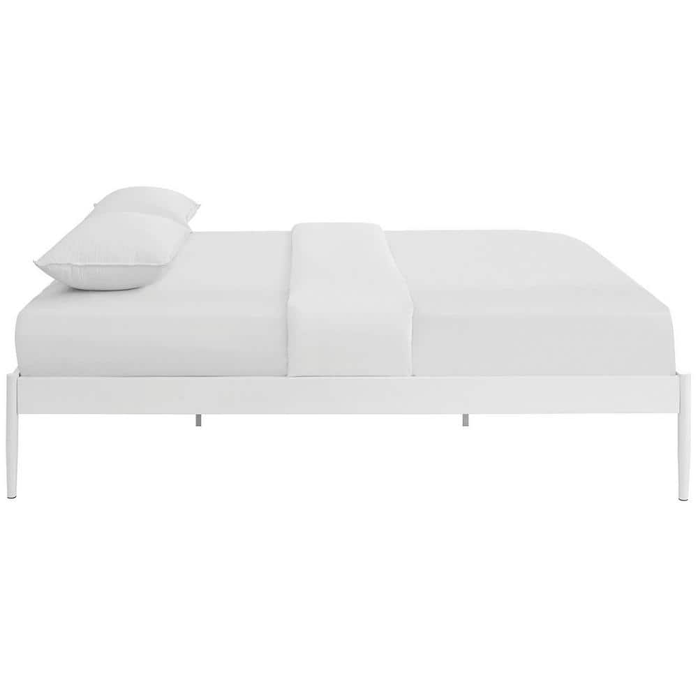 Elsie Queen White Upholstered Metal Bed Frame with Slats