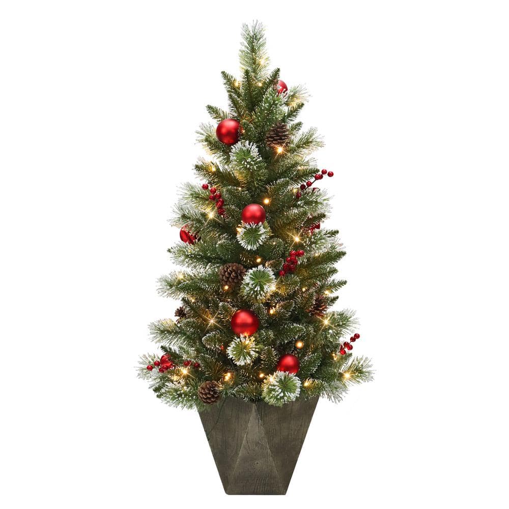 Puleo International 4 Ft. Prelit Potted Artificial Christmas Tree 4650 ...