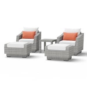 Cannes 5-Piece All-Weather Wicker Patio Club Chair and Ottoman Conversation Set with Sunbrella Cast Coral Cushions