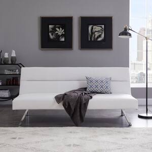 66.1 in. W Armless Faux Leather Rectangle Futon Sofa in White
