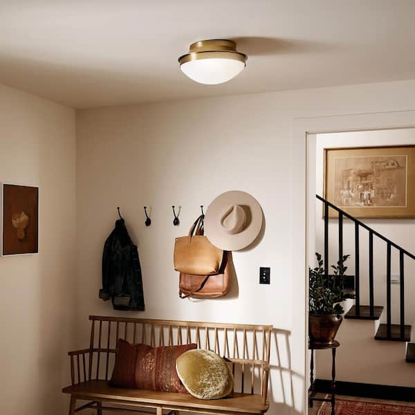 Bretta 13.5 in. 2-Light Brushed Natural Brass Traditional Hallway Flush Mount Ceiling Light