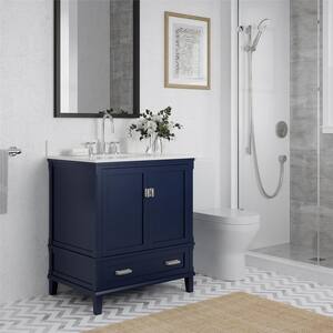 Irving 30 In. W x 22 In. D x 38 In. H Bath Vanity in Navy Blue with White Engineered Stone Vanity Top with White Basin