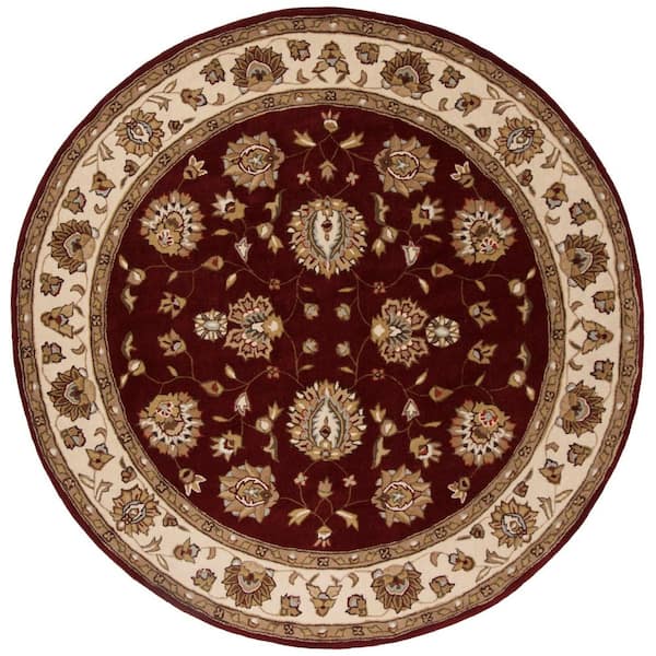 Total Performance 8 ft. x 8 ft. Burgundy/Ivory Floral Border Round Area Rug