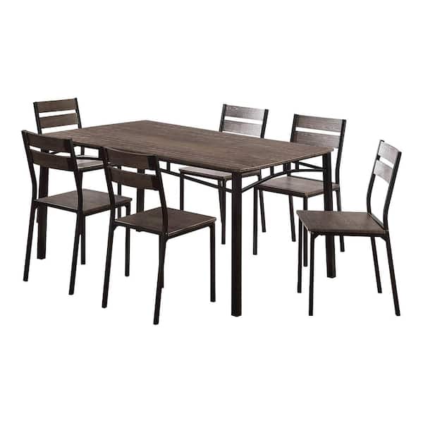 Furniture of America Drammen 7-Piece Antique Brown and Black Wood Top Dining Set (Seats 6)