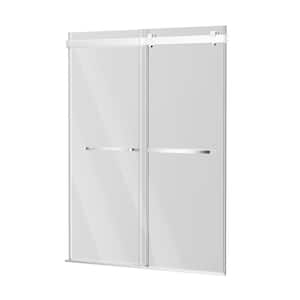 59 in. W x 75 in. H Double Sliding Frameless Shower Door in Brushed Nickel with 5/16 in. (8 mm) Glass