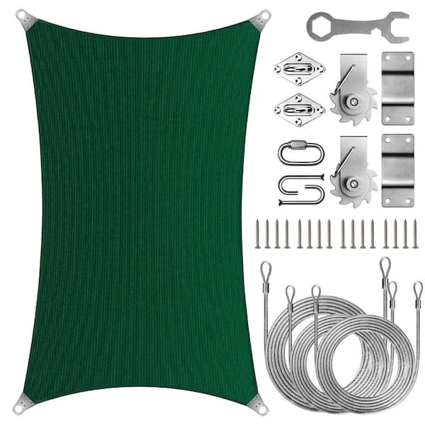 Super Ring 22 ft. x 24 ft. Sun Shade Sail with Winch-Green