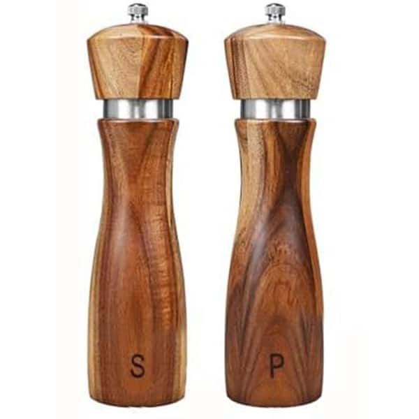 Acacia Wood Salt and Pepper Grinder Set Ceramic Core Adjustable Mill Shaker Tableware Gift 2 Pack 8 Inch