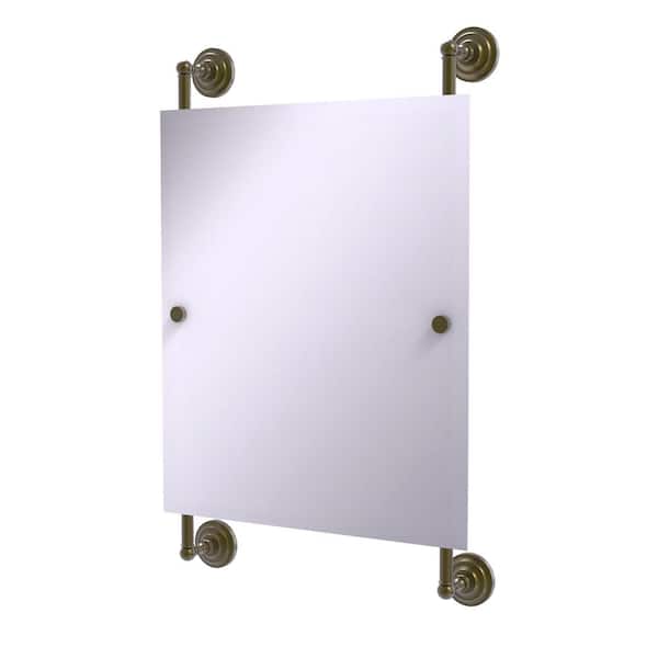 Allied Brass Que New Collection 25 in. x 33 in. Rectangular Frameless Rail Mounted Mirror in Antique Brass