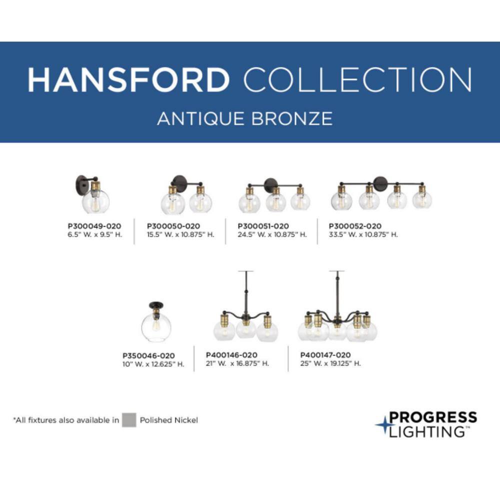 Hansford Antique Bronze and Brass 3-Light Vanity Fixture