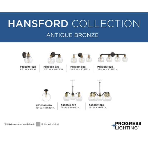 Progress Lighting Hansford Collection 24.5 in. Vintage Electric 3