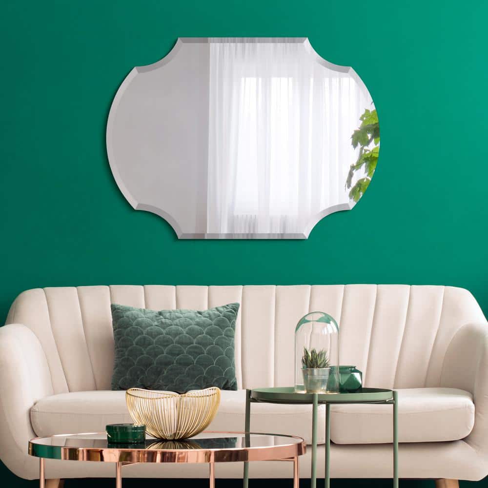 Frameless Beveled Rectangular Black Matte Bathroom Mirror, 28" x 38"
