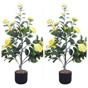 2 Pack 3FT Artificial Camellia Tree in Pot, Yellow