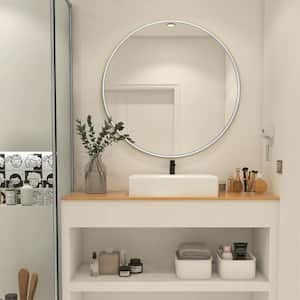 36 in. W x 36 in. H Silver Vanity Round Wall Mirror Aluminum Alloy Frame Bathroom Mirror