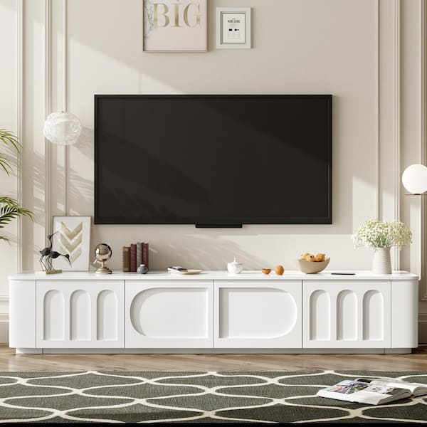 Harper & Bright Designs Minimalist Modern White TV Stand Fits TVs up to 75 in. Entertainment Center with 2 Cabinets and 2 Drawers