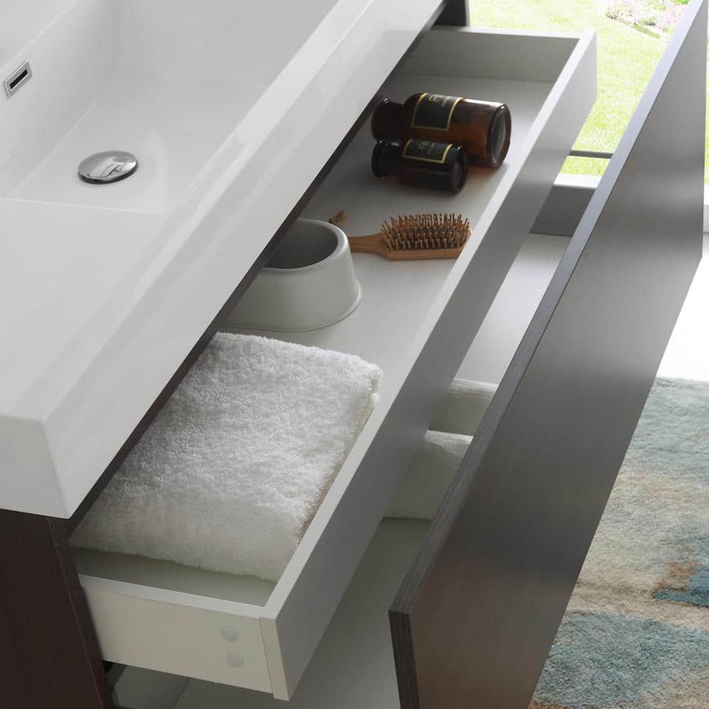 Gray Oak Wall Hung Vanity with Integrated Sink and Medicine Cabinet