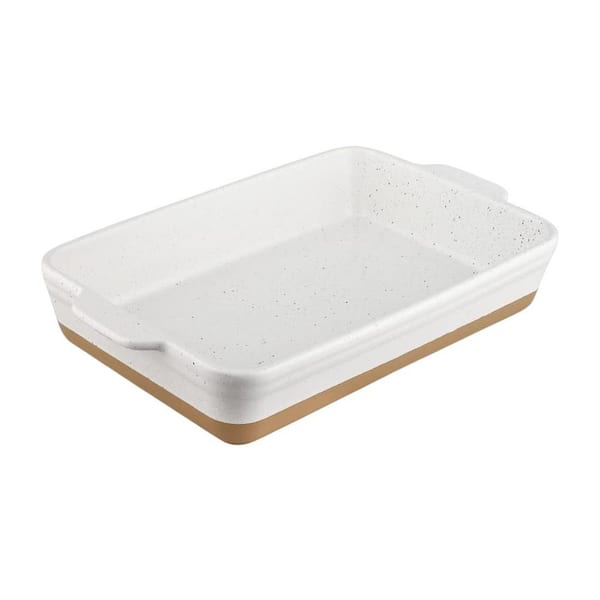 White Ceramic Farmhouse Style Bakeware 1 Piece Deep Rectangular Casserole Dish for Oven, High Temp Resistant