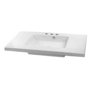 Mars Wall Mounted Ceramic Vessel Bathroom Sink in White with 3 Faucet Holes