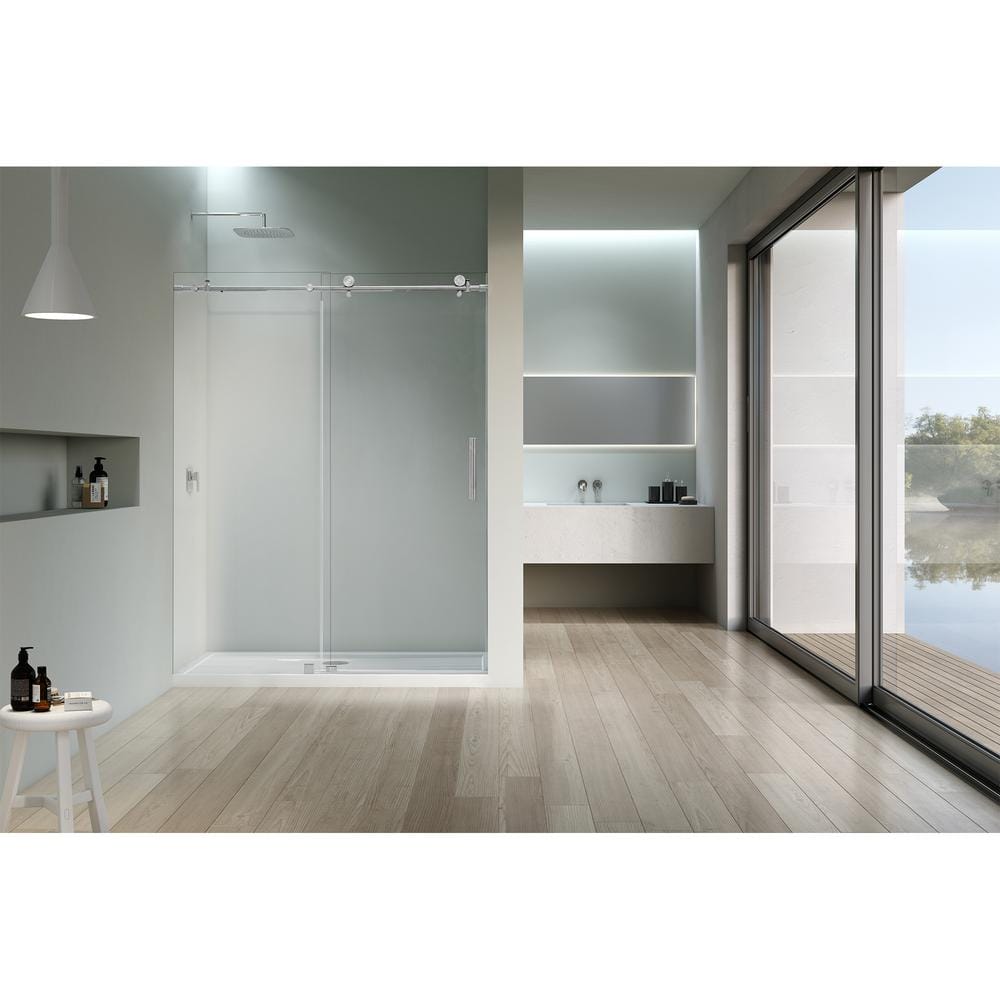 Vanity Art 76 in. H x 60 in. W Frameless Soft Close Sliding Shower Door in Chrome with Clear Tempered Glass