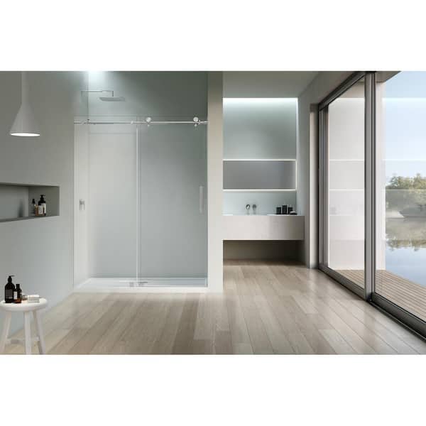 Vanity Art 60 in. W x 76 in. H Frameless Soft Close Sliding Shower Door in Chrome with Explosion-Proof Clear Glass