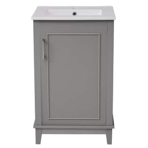 20 in.W Grey Freestanding Bathroom Vanity Storage Cabinet with White Ceramic Sink Top, Solid Wood Legs, Silver Handles