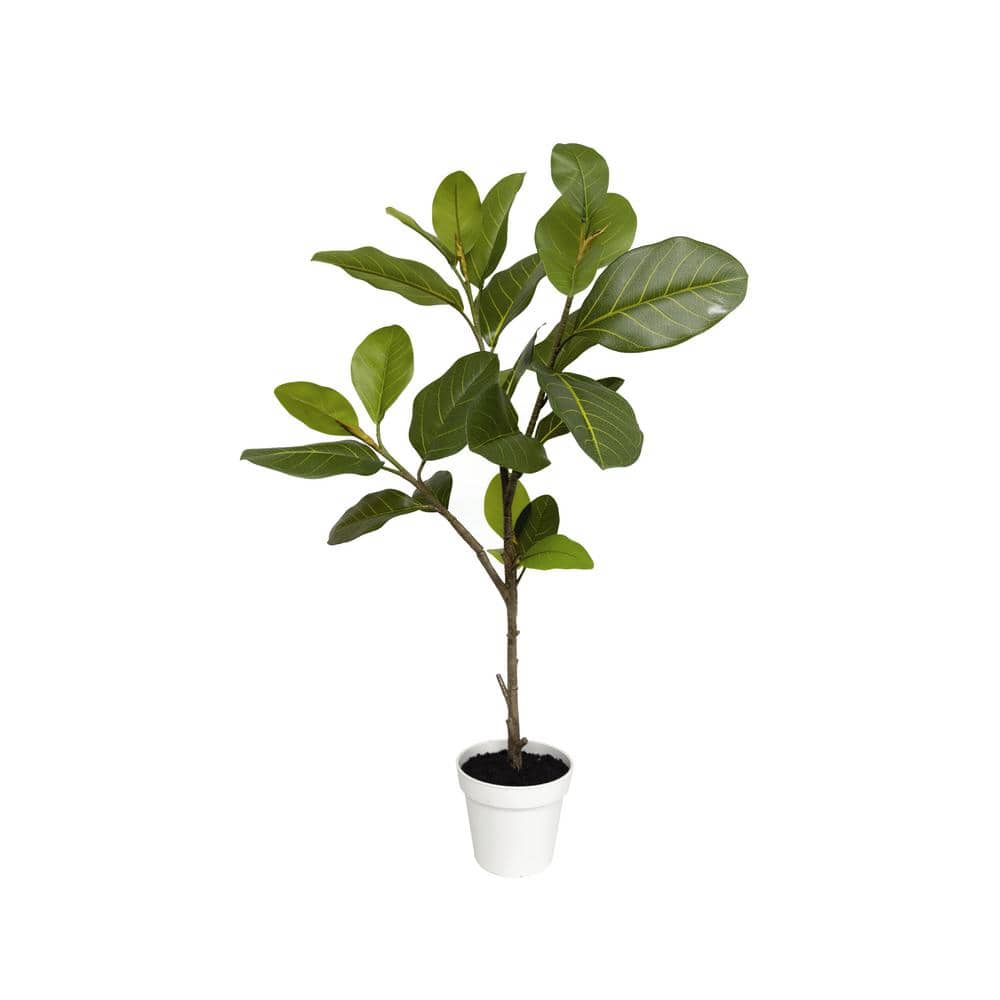 36" Potted Green Silk Ficus in White Plastic Pot