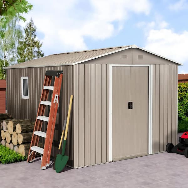 8 ft. W x 10 ft. D Metal Storage Shed Outdoor Tool Room with Floor Base, Windows and Shelf, Gray (70 sq. ft.)