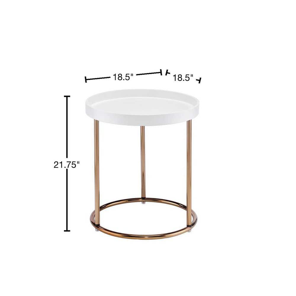 Edie 22" Round White Metal and Wood Accent Table