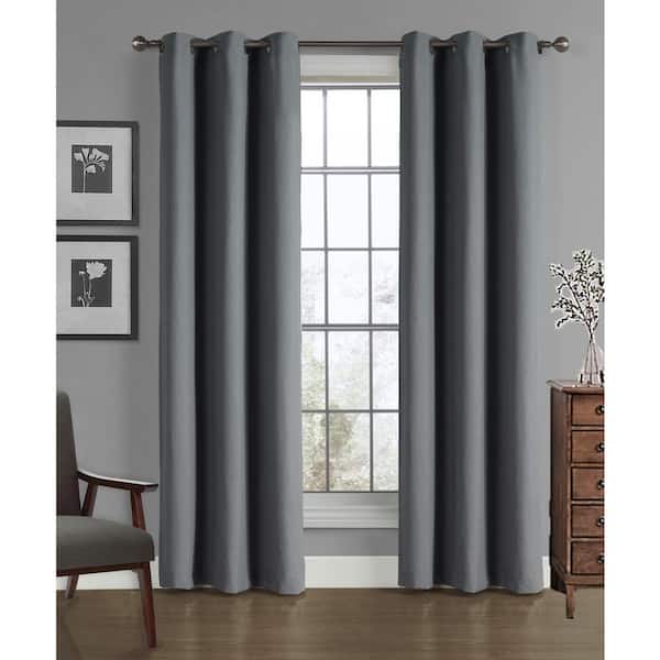 Harper Lane Crushed Grey Solid Microfiber 40 in. W x 84 in. L Grommet Room Darkening Curtain