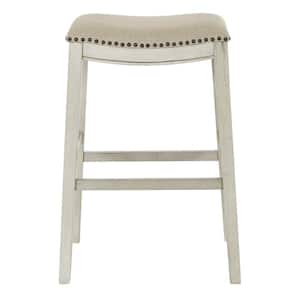 Saddle Stool 30 in. Beige Fabric and Antique White Base (2-Pack)