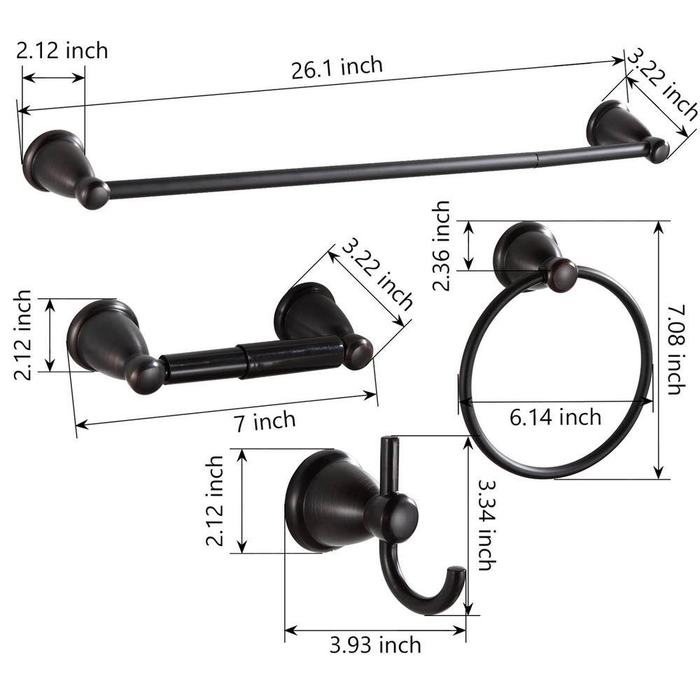Dark Oil Rubbed Bronze 4-Piece Bathroom Hardware Set with 24" Towel Bar