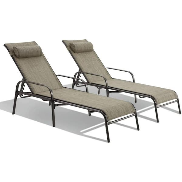 Unbranded Patio Chaise Lounge, Set of 2 Outdoor Lounge Chairs with Adjustable Metal Backrest, All-weather Textiline Recliner Chair