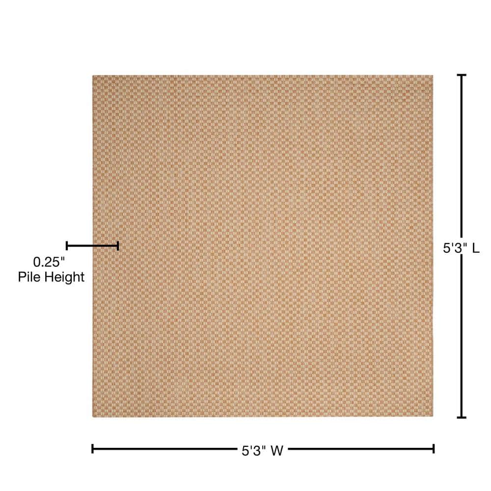 Natural Cream 5'3" Square Easy-Care Synthetic Area Rug