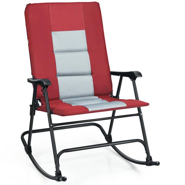 Forclover Metal Foldable Portable Outdoor Rocking Chair With Red Cushioned Backrest P500 H70ore Forclover Metal Foldable Portable, Padded Folding Lawn Chairs With Arms