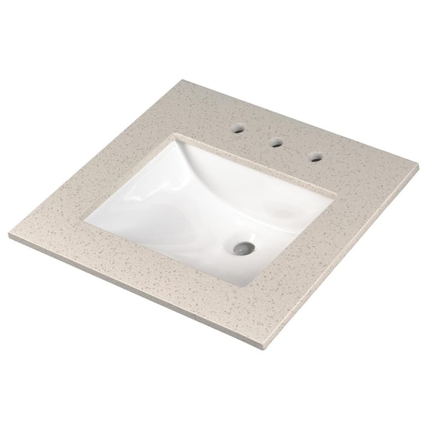 A&A Surfaces Iced White 31 in. W x 22 in. D Engineered Marble Vanity Top with White Rectangle Single Sink