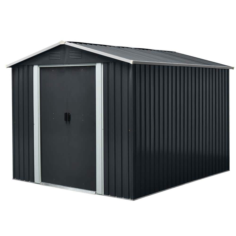 8 ft. W x 10 ft. D Outdoor Metal Storage Shed with Floor Base for Patio Bac