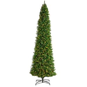 12 ft. Green Pre-Lit LED Slim Mountain Pine Artificial Christmas Tree with 1100 Clear Lights