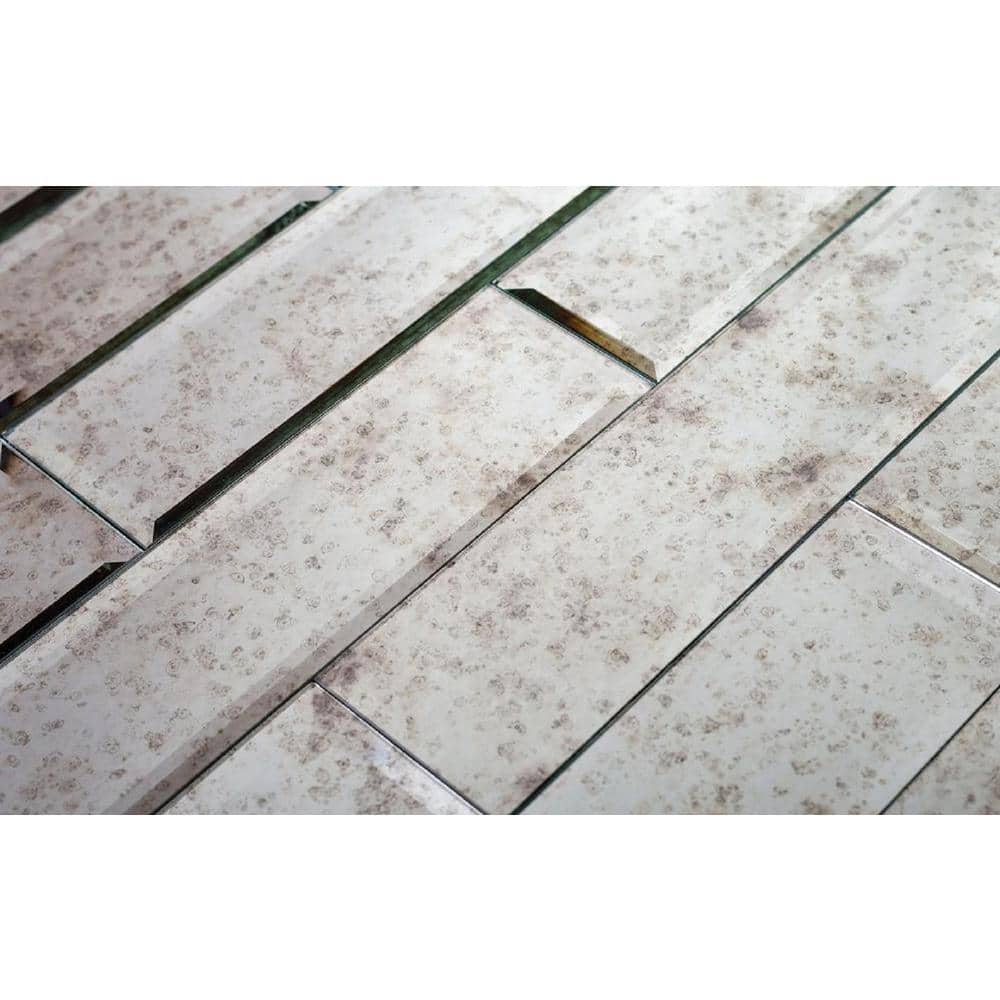 Silver Beveled Polished Glass Subway Tile 3x12 Inch 20 Pack