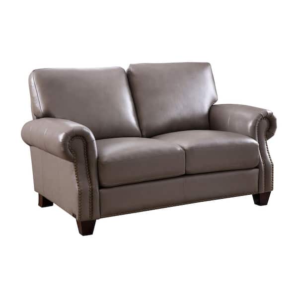 Unbranded Luggan 62 in. W Gray 2-Seat Rolled Arm Leather Loveseat