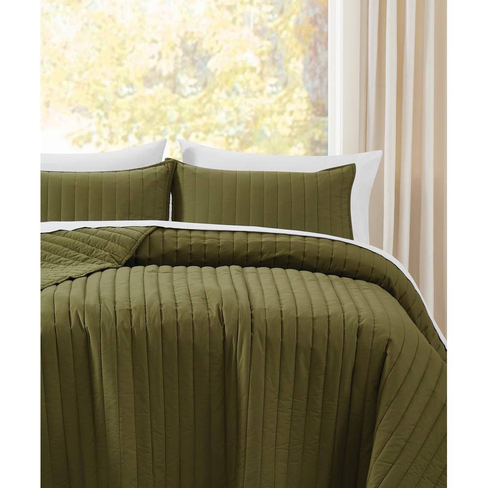 Olive Green Full Cotton Quilt Set with Polyfill