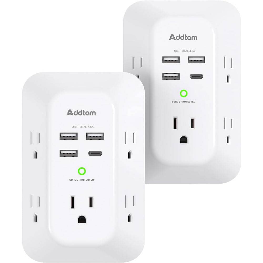 5-Outlet Power Strip Surge Protector with 4 USB Port 3 Sided Wall Adapter i