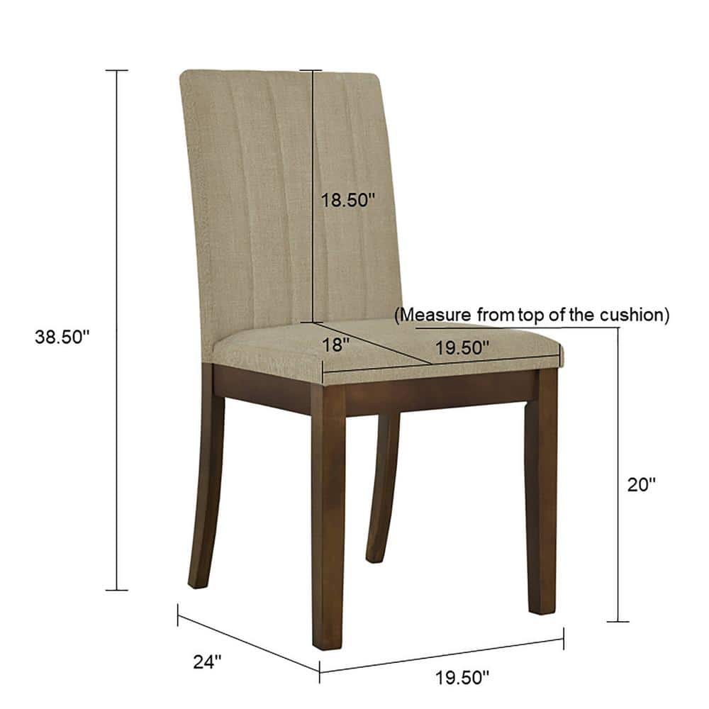 Taupe Linen Upholstered Parsons Side Chair with Wood Legs, Set of 2