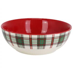 Holiday Plaid 8.6 in. 40 Fl. Oz. Red Stoneware Serving Bowl