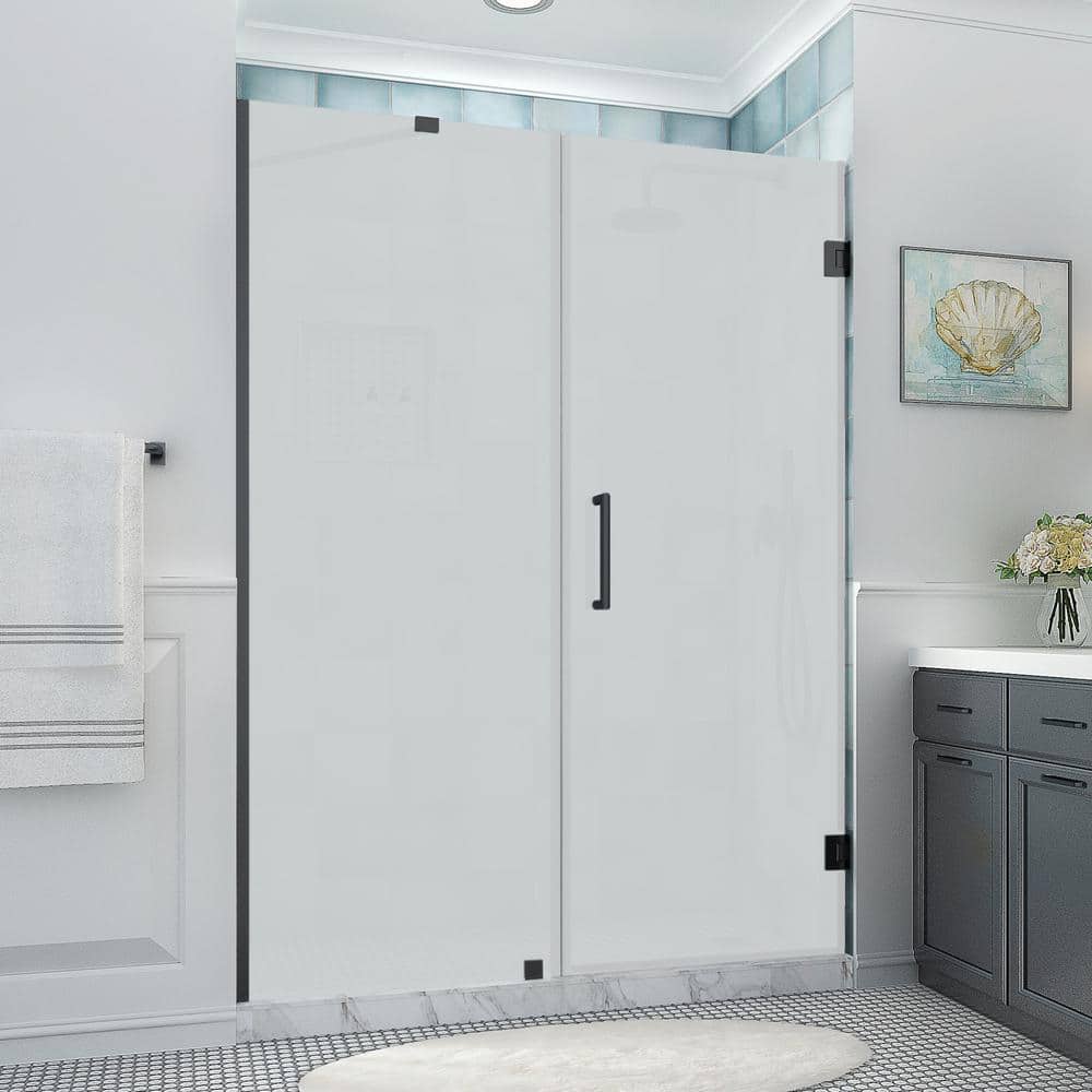 Aston Belmore XL 62.25 63.25 in. x 80 in. Frameless Hinged Shower Door  with Ultra-Bright Frosted Glass in Matte Black SDR965FRUW-MB-633380 The  Home Depot
