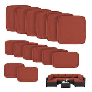 14-Piece Patio Cushion Covers Replacement with Zipper for Sectional Sofa Set, Slipcovers for Outdoor Cushions Terra Red