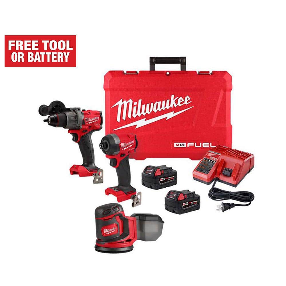 Milwaukee M18 FUEL 18-V Lithium Ion Brushless Cordless Combo Kit (2-Tool) with 2 Batteries, Charger and Random Orbit Sander -  3697-22-2648
