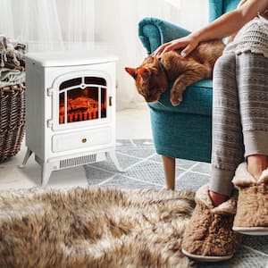 16 in. Freestanding Electric Fireplace Heater Stove with Realistic LED Flames, Logs and Overheating Protection in White