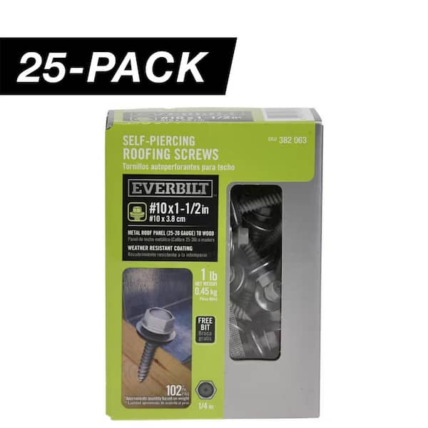 25-Pack #10 x 1-1/2 in. Hex Washer Head Self-Piercing Sheet Metal Screw with Neoprene Washer (25 lbs. / 2,550-Piece)