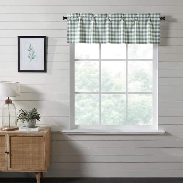 Annie Buffalo Check 60 in. W x 16 in. L Cotton Rod Pocket Farmhouse Valance in Sage Green Soft White